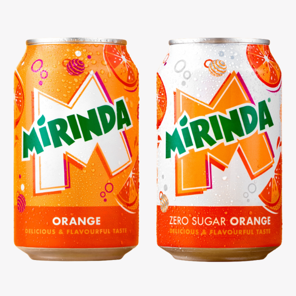 Mirinda orange-flavored fizzy drink full of vibrant, sweet citrus flavor.